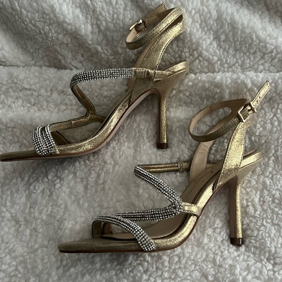 Jessica Simpson Gold Shimmer Fabric Sandals - Picture 2 of 9